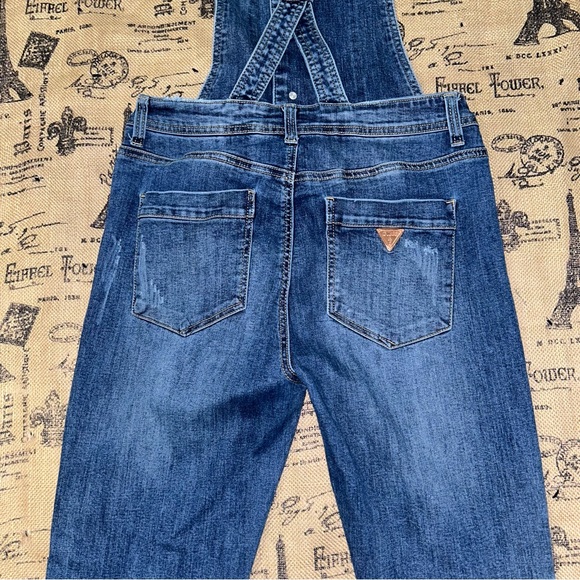 Guess Aviana Blue Wash Real Denim Distressed Skinny Overalls Size 28 - Picture 10 of 12